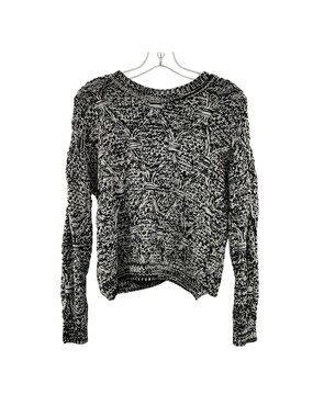 Elan Women's Open Knit Pullover Sweater Long Sleeve Black/White Size Small